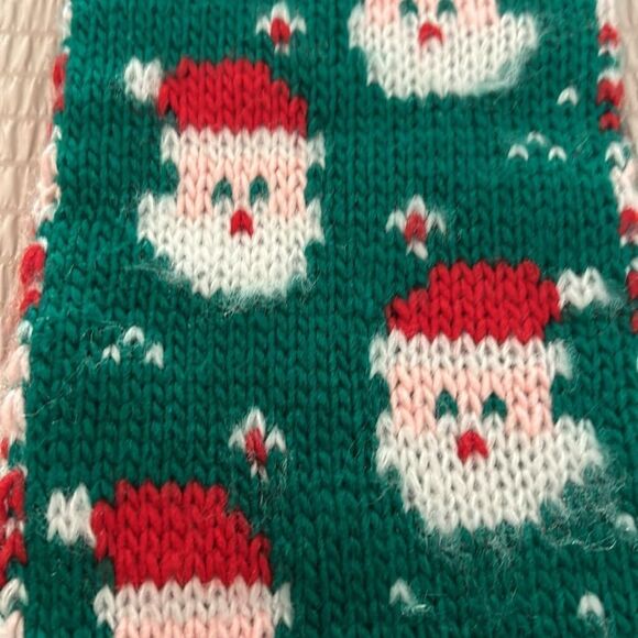 1980s Knit Santa Christmas Stocking - 2 Sided Santa Claus Faces - Picture 4 of 7